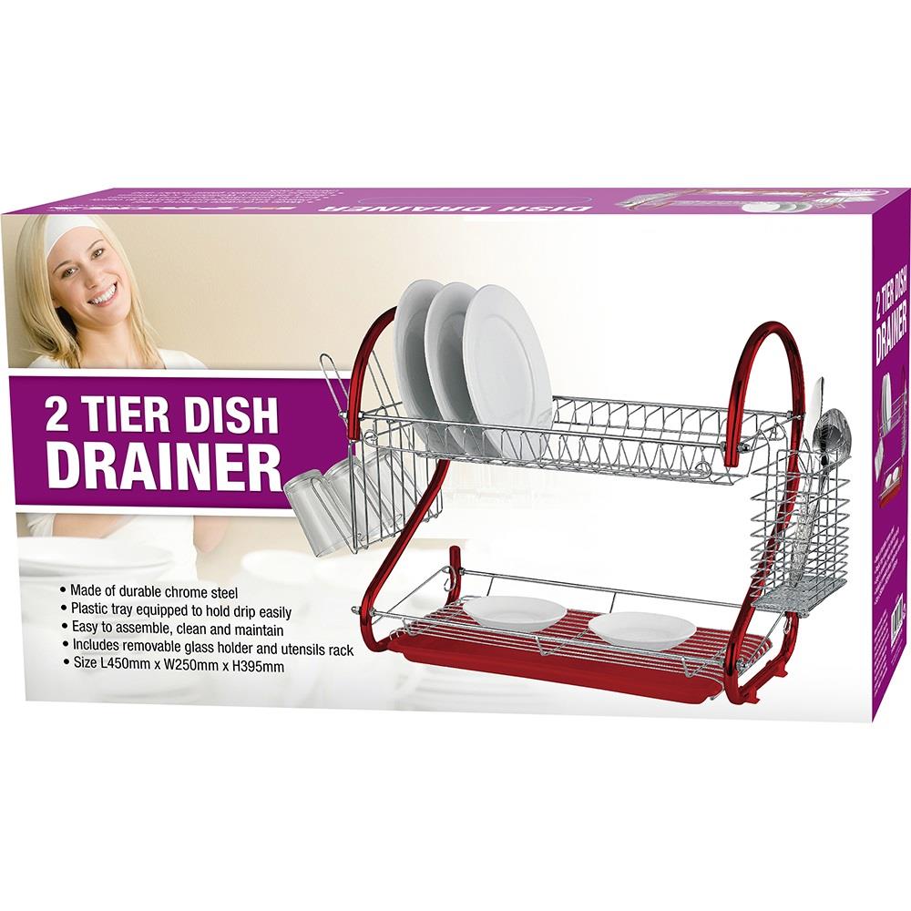 2 Tier Dish Drainer - Red